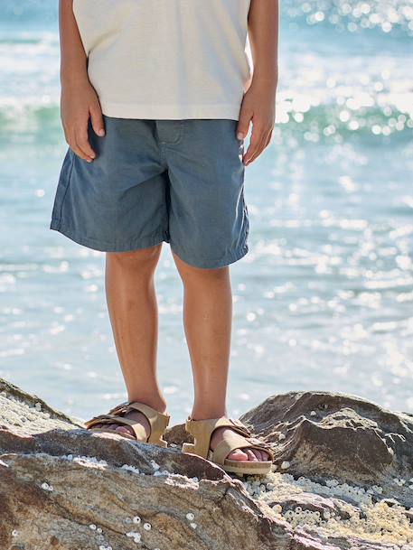 Elasticated bermuda shorts for boys denim blue+fir green+pastel yellow 