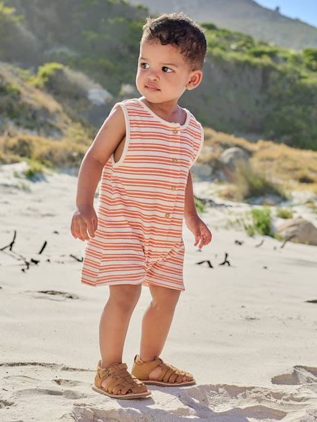 Striped baby playsuit ecru 