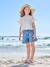 Embroidered girl's short medium blue+rose+sage green 