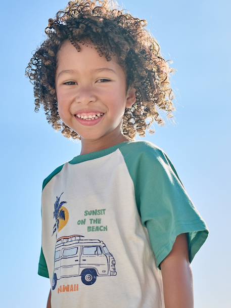 Boy's short-sleeved t-shirt emerald green+ocean blue 