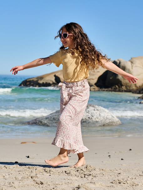 Frilled Bermuda Shorts in Cotton Gauze for Girls printed blue+printed white 