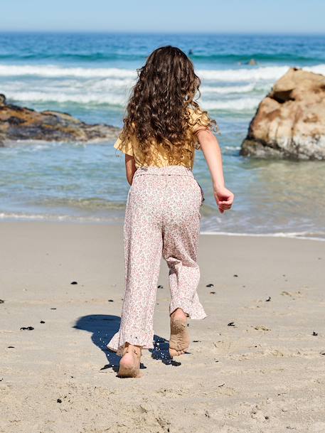 Frilled Bermuda Shorts in Cotton Gauze for Girls printed blue+printed white 