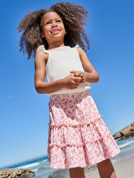 Girl's jersey skort ecru+pale pink 