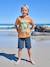 Boy's short-sleeved t-shirt pecan nut+sky blue 