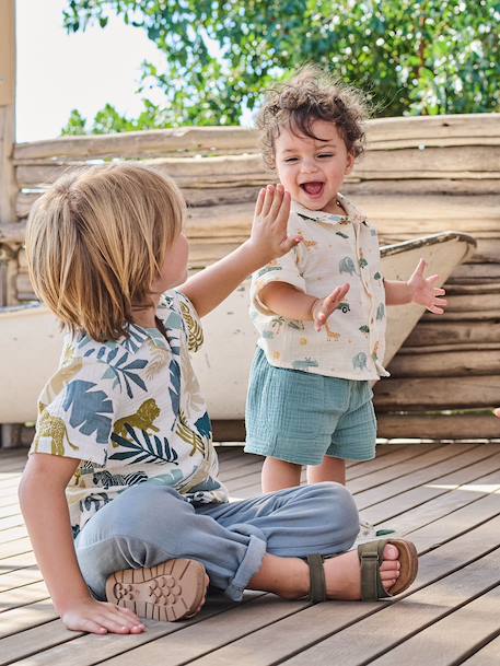 Boy's shirt and short set emerald green 