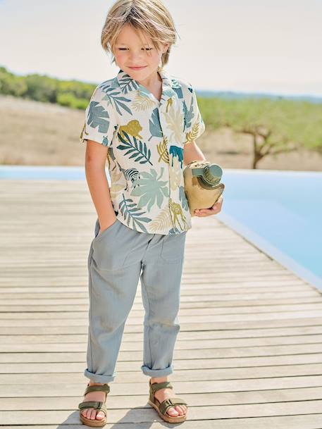 Boys' cotton muslin trousers with adjustable waist emerald green 