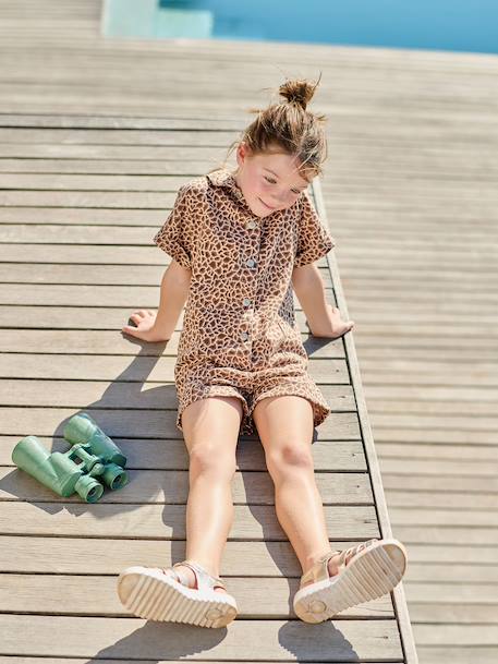 Girls' cotton twill playsuit beige 