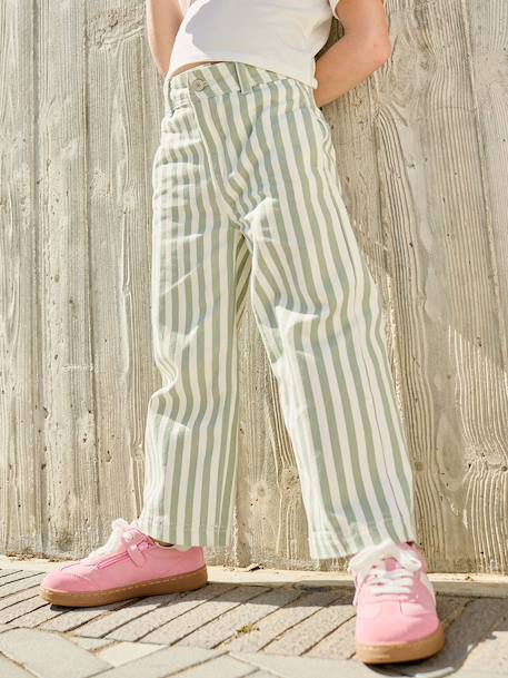 Girl's striped trousers sage green 