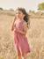 Girl's sleeveless dress khaki+old rose 
