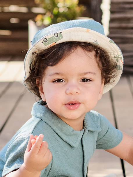 Set of jumpsuit and reversible bucket hat emerald green 