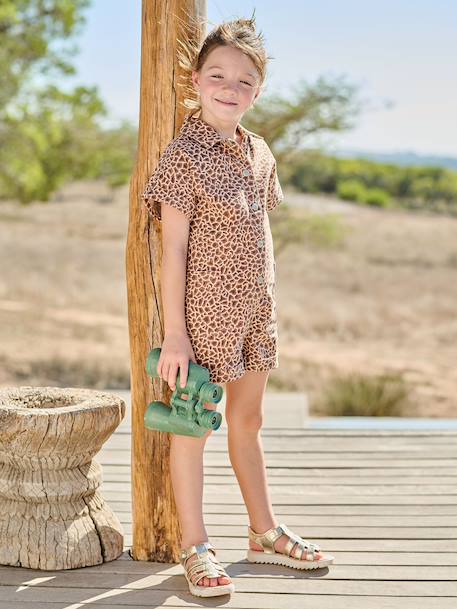 Girls' cotton twill playsuit beige 