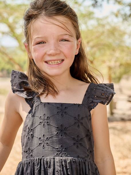 Girl's Embroidered Dress slate grey 