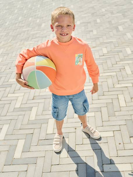 Round-neck long-sleeved sweatshirt for boys aqua green+mango+pale yellow 