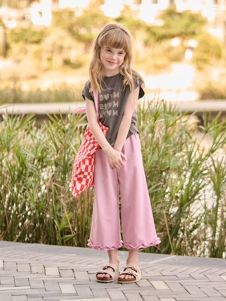 Wide-Leg, Lyocell Bermuda Shorts for Girls khaki+lilac 