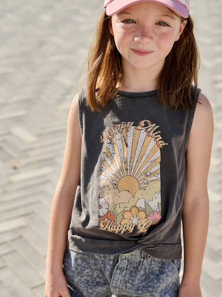 Printed T-Shirt for Girls anthracite+ecru 