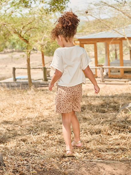Printed twill shorts for girls beige 