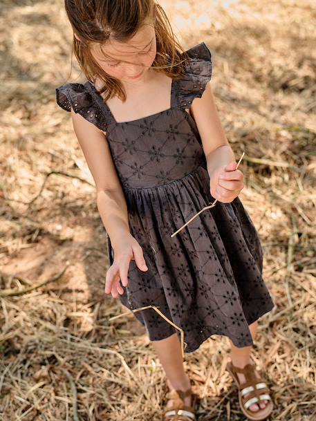 Girl's Embroidered Dress slate grey 