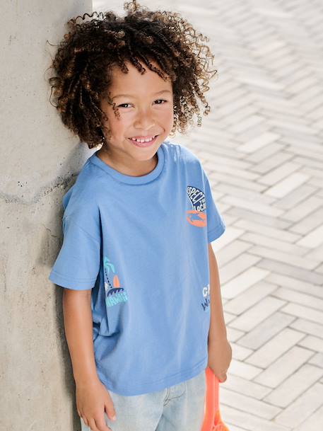 Boy's short-sleeved printed t-shirt medium blue 
