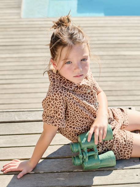 Girls' cotton twill playsuit beige 