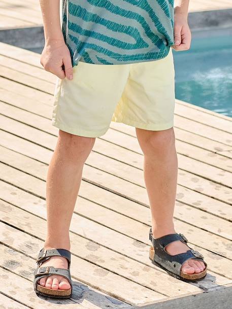 Elasticated bermuda shorts for boys denim blue+fir green+pastel yellow 