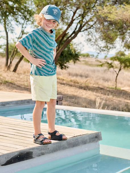 Elasticated bermuda shorts for boys denim blue+fir green+pastel yellow 