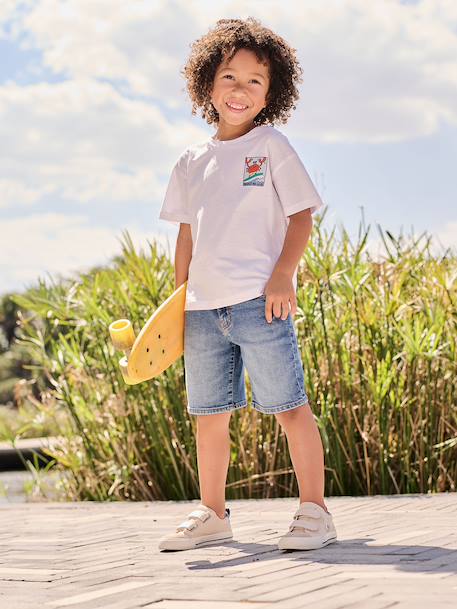 T-shirt with motif on front and back for boys dusky pink+ocean blue+sky blue+white 
