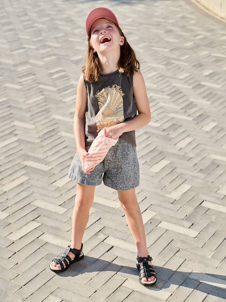 Printed T-Shirt for Girls anthracite+ecru 
