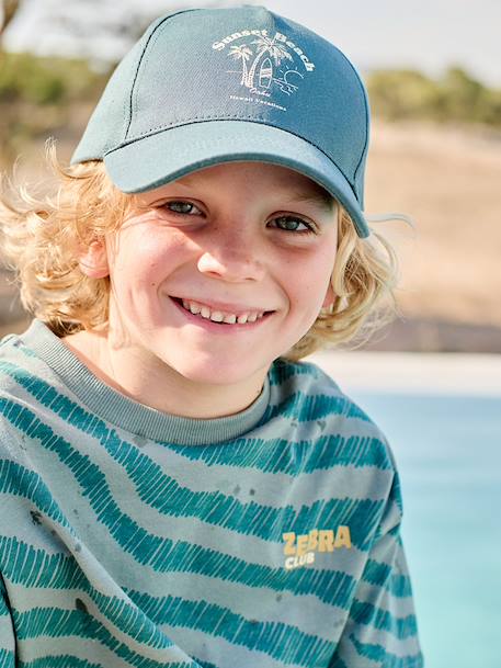 Boys' short-sleeved zebra t-shirt petrol blue 