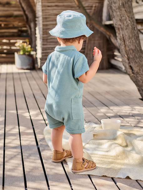 Set of jumpsuit and reversible bucket hat emerald green 