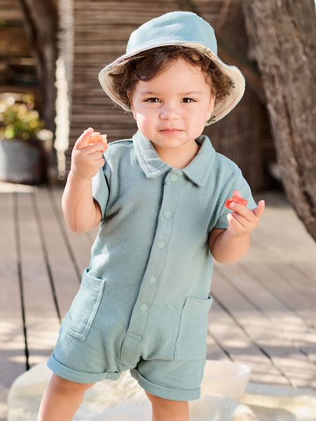 Set of jumpsuit and reversible bucket hat emerald green 