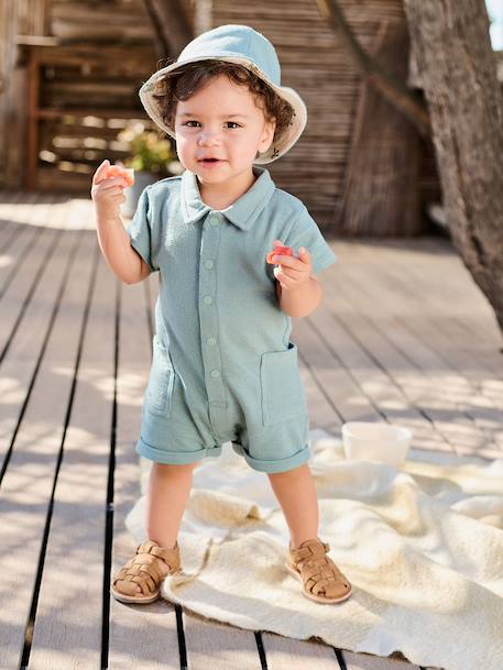 Set of jumpsuit and reversible bucket hat emerald green 