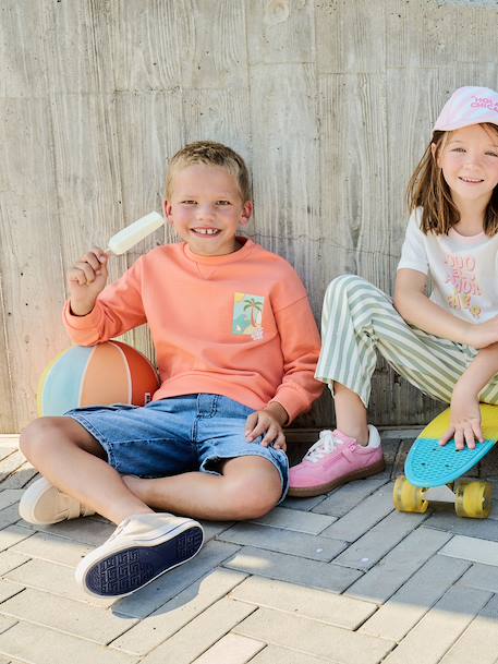 Round-neck long-sleeved sweatshirt for boys aqua green+mango+pale yellow 