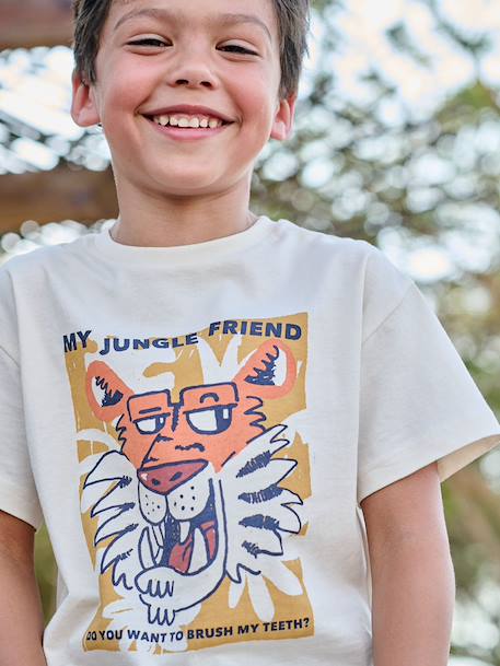 Short-Sleeved Animal T-Shirt for Boys ecru+white 