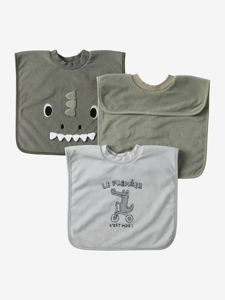 Set of 3 Animals Bibs, Easy to Put On ecru+sage 