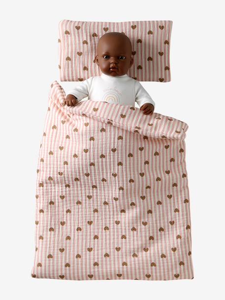 Blanket + Pillow for Dolls, in Cotton Gauze beige+caramel+printed pink+rose+White+yellow 