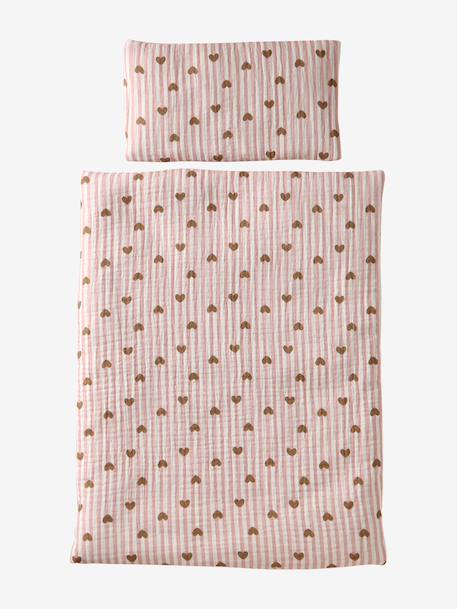 Blanket + Pillow for Dolls, in Cotton Gauze beige+caramel+printed pink+rose+White+yellow 