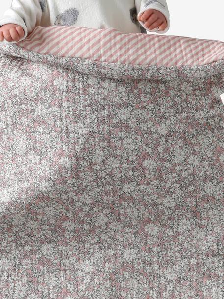 Blanket + Pillow for Dolls, in Cotton Gauze printed pink+White+yellow 