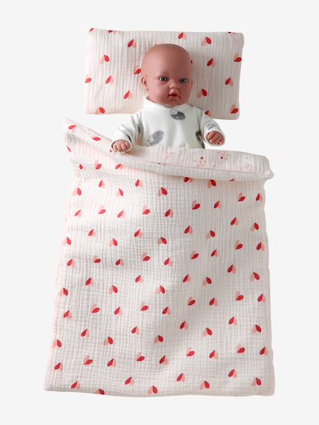 Blanket + Pillow for Dolls, in Cotton Gauze beige+caramel+printed pink+rose+White+yellow 
