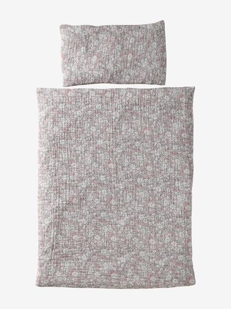 Blanket + Pillow for Dolls, in Cotton Gauze printed pink+White+yellow 