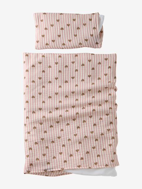 Blanket + Pillow for Dolls, in Cotton Gauze beige+caramel+printed pink+rose+White+yellow 