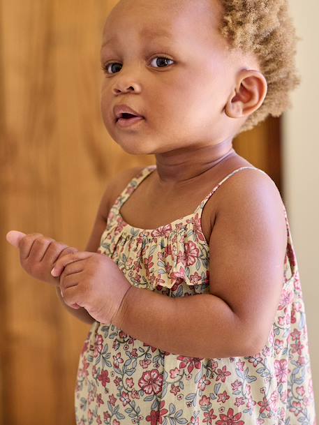 Girl's playsuit with thin straps pale yellow 