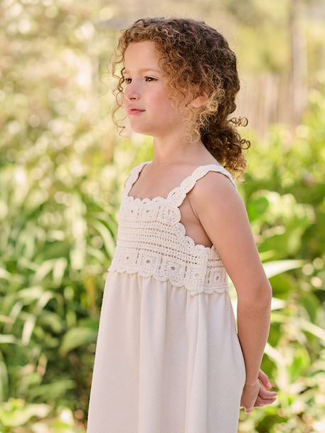 Crochet dress with straps for girls ecru 