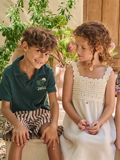 Crochet dress with straps for girls ecru 