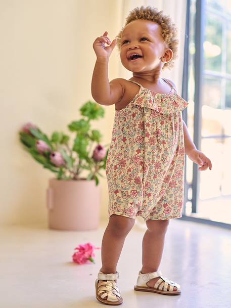 Girl's playsuit with thin straps pale yellow 