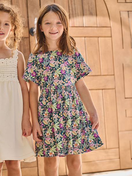 Floral Print Dress for Girls green 