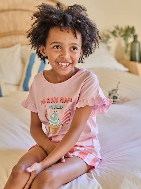 Pack of 2 girls' short-sleeved pyjamas rose 