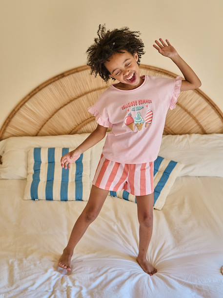 Pack of 2 girls' short-sleeved pyjamas rose 
