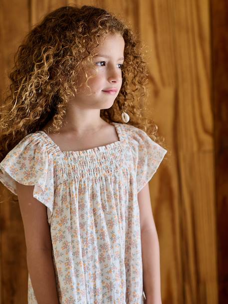 Smocked Dress with Floral Print rosy+vanilla 