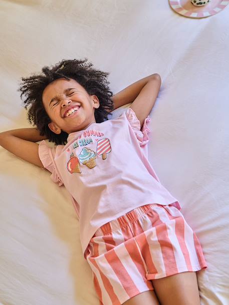 Pack of 2 girls' short-sleeved pyjamas rose 