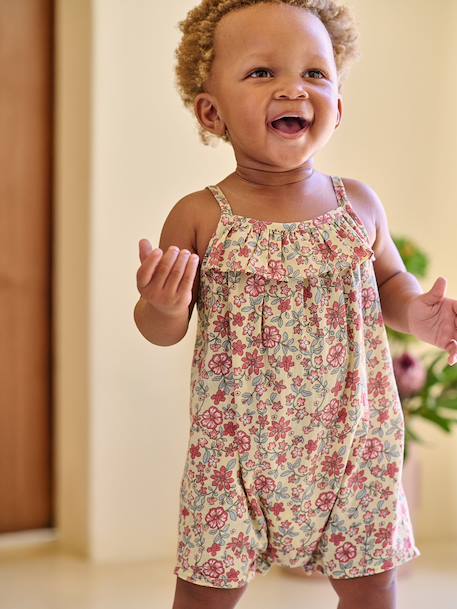 Girl's playsuit with thin straps pale yellow 